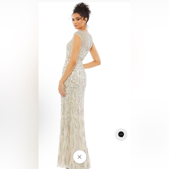 Embellished illusion cap sleeve long gown - Picture 2 of 3